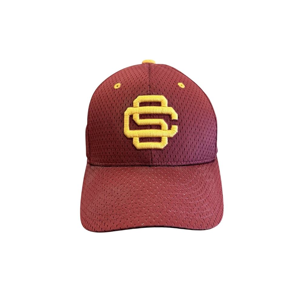 Vintage Nike Mens Maroon USC Trojans Gold Fitted Hat Size 7 Baseball Cap
